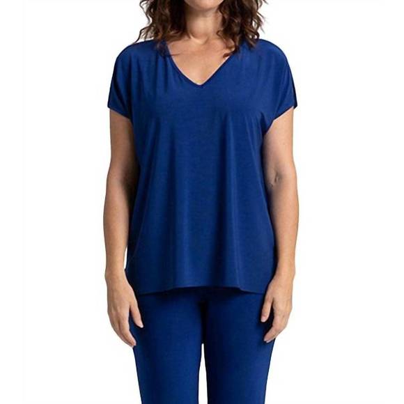 NEW SYMPLI v-neck slit sleeve top in twilight - Picture 1 of 1